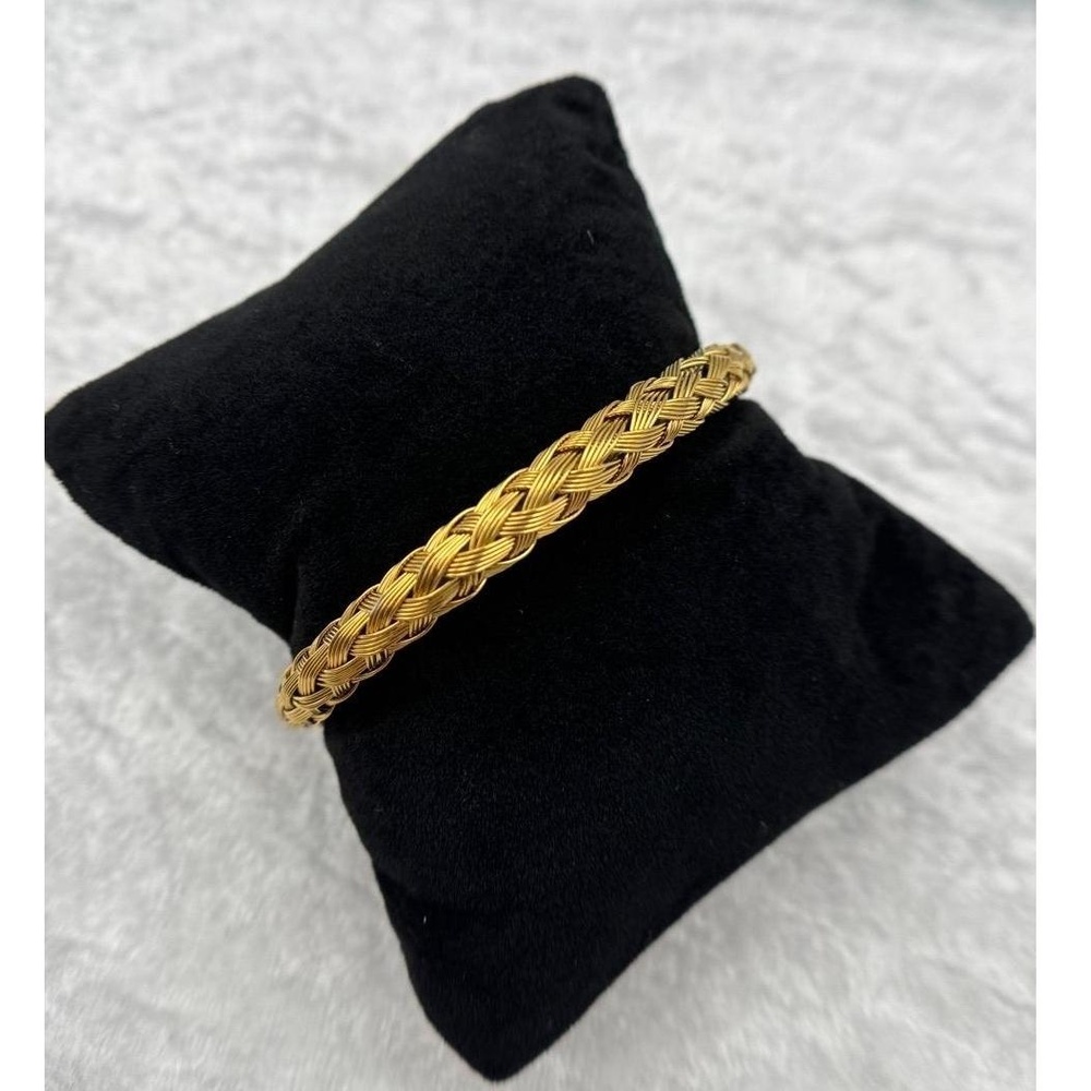 Gold Tone Woven Braided Stackable Bracelet Size 7 Open Cuff Modern Chic